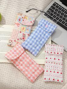 1Pc Cute Floral & Bow Knot Pattern Quilting Glasses Bag ,Travel Glass Pouch ,Girls Glasses Storage Box, Sunglasses Accessories Featuring A Cute Print Style, Cartoon Design, And A Girlish Heart Pattern, Perfectly Protecting Sunglasses And Making It A Great Gift For Summer Vacation ,Journey