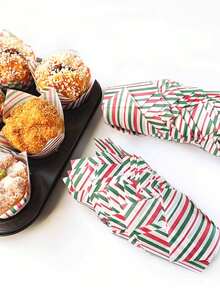 100/50pcs Tulip Cupcake Liners, Red/Green Striped & Checkered Cupcake Cups, Suitable For Wedding, Party, Baking Supplies, Essential For Kitchen - Multicolor - View 4