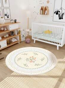 1pc Tapete de área redondo de lã sintética macia, tapete decorativo com design de coelho e flor, resistente a manchas e fácil de cuidar, quarto, decoração de casa, decoração de festival
