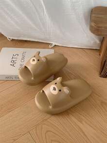 XIXITIAO 1 Pair Cute 3D Bear Couple Slippers, Soft Flat Casual Slippers, EVA Non-Slip Spring/Summer Beach Slippers, Colorblock Classic Flat Slippers With Fashionable Bear Pattern, Suitable For Outdoor/Beach