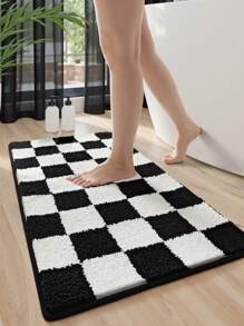 1 PIEZA - Alfombra de baño con diseño de tablero de ajedrez, alfombra de piso suave y aterciopelada, con base antideslizante, absorbente y cómoda para la ducha, lavable a máquina, para lavabo, dormitorio, baño, decoración del hogar, alfombra para la habitación, accesorios de baño, de vuelta al colegio
