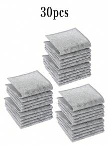 30pcs Multipurpose Steel Wool Cleaning Pads, Scratch-Resistant Scouring Pads For Cookware, Double-Layer Steel Wool Cleaning Cloth For Tableware, Time-Saving Kitchen Wet Wipes Cleaning Mat