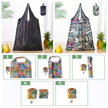 Borsa della spesa riutilizzabile, compatta e pieghevole, leggera e resistente, lavabile e pieghevole, design geometrico classico, borsa regalo con fascia elastica e borsa per riporre