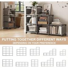 Book Shelf, 16 Cube Storage Organizers, Tall DIY Book Case For Bedroom, Office, Living Room, Closet, 12" D X 47.24" W X 70.86" H, Black - Grey - View 5