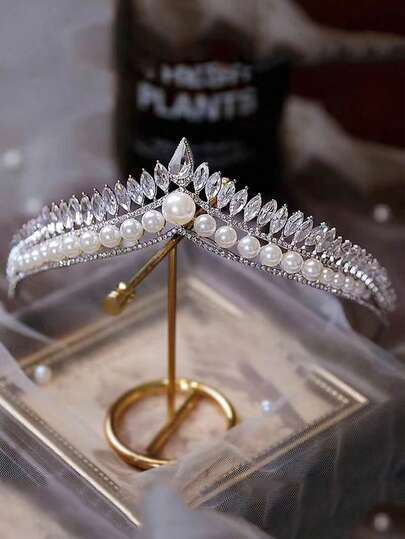 1pc Bridal Wedding Crown Hair Accessory, New Crystal Rhinestone Decorated Tiara, Tiara Crown, Birthday, Party, Festival Outfits, Gifts, Hair Accessories, Head Accessories, Bride To Be