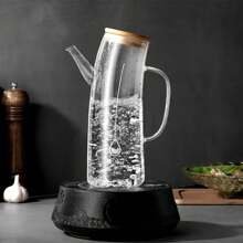 1pc High Borosilicate Glass Oil Bottle With Scale, Leak-Proof Oil Dispenser Bottle With Bamboo Wooden Lid, Kitchen Seasoning Bottle