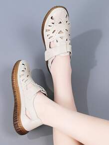 Damen Outdoor Lässig Sandalen, einfarbig, Retro Sport, PU Leder, Klettverschluss, geeignet für Frühling & Sommer