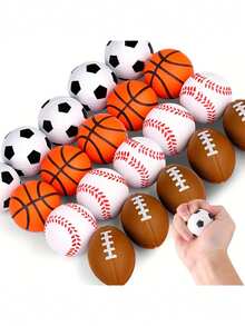 12/24 piezas Pelotas antiestrés con temática deportiva BTEC - Diseños de baloncesto, fútbol, fútbol americano, béisbol en colores vibrantes - Juguetes de mano duraderos de PU para relajación (aleatorio)