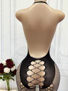Women's Sexy Jumpsuit, Jumpsuit, See Through Fishing Net Jumpsuit, Hollow Neck Hanging Transparent Sleeveless And Crotch Jumpsuit, Women's Sexy Lingerie And Underwear - Suitable For Valentine's Day Gifts/Anniversary Gifts/Confident Night Outings
