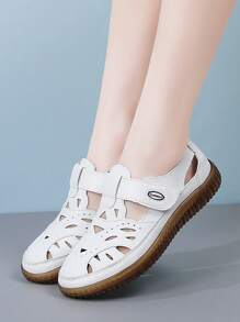 Damen Outdoor-Sandalen, einfarbige lässige vintage Sportssandalen aus PU-Leder mit Klettverschluss, für Frühling/Sommer