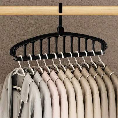 1pc/10pcs 11 Hole Foldable Clothes Hanger, Multifunctional Non Slip Plastic Portable & Wall Mounted Wardrobe Storage, Clothes Cabinet Storage, Hangable Storage Hanger, Travel Essentials, Storage, Bathroom Room Clothes Supplies