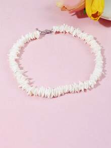 1 件夏日海滩贝壳串珠男士项链，海洋风格颈饰礼物，适合男女圣诞节新年情人节节日礼物 - 白色 - 查看 3