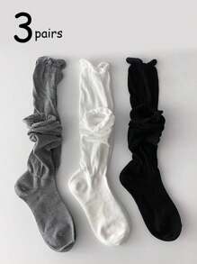 1 Pair/3 Pairs Ladies Solid Color Knee High Socks, Black White Gray, Comfortable And Soft For Everyday Use