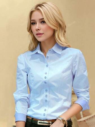 White Long Sleeve Dress Shirt For Women, Korean Style Slim Fit Bowknot Collar Formal Work Blouse