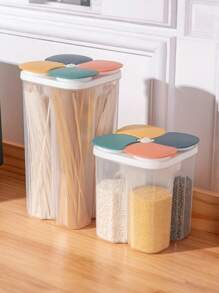 1pc Multi-Compartment Sealed Food Storage Container, Large Capacity Sealed Food Storage Container, Multi-Grid Moisture-Proof Transparent Sealed Fresher Box With Sealed Cover, Transparent Plastic Dry Goods Organizer For Pasta, Cereal, Grains, Kitchen Pantry Organization, Food Contact (Random Color & Style)