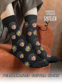 1 paire de chaussettes mi-longues personnalisées pour hommes. Mettez n'importe quel visage sur les chaussettes, chaussettes personnalisées avec photos, chaussettes mi-longues et longues amusantes et personnalisées, convenant pour des occasions comme la Saint-Valentin, les anniversaires et les cadeaux.