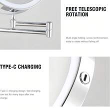 [LED Makeup Mirror] 10 X Illuminated Magnifying Wall Mirror LED Makeup Mirror With 3 Colour Modes, 1X/10X Magnification USB Charging, Touch Screen, 360° Swivel And Extendable For Bathrooms,Extendable Up To 13 Inches Bathroom Decor Fall Decor Makeup Organizer Bathroom Accessories Back To School
