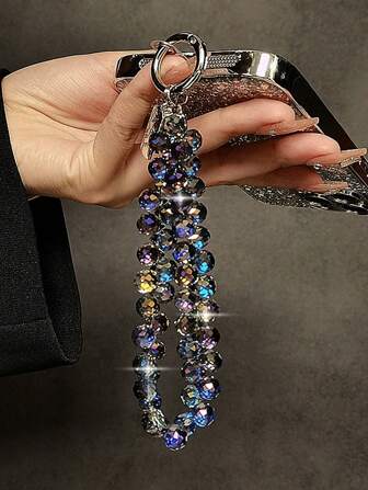 Chaîne de main en cristal haut de gamme de luxe avec bracelet court et mousqueton. Convient pour étui de téléphone portable, porte-clés, pendentif. Accessoire de poignet et portable, conçu pour s'adapter à la plupart des étuis de téléphone portable. Ornement à la mode inspiré des années 2000 (avec attache transparente incluse)