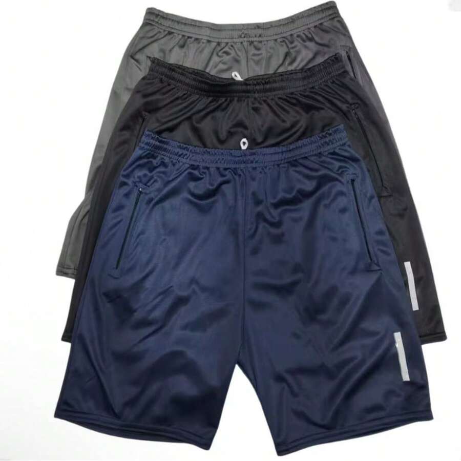 Kit 3 Bermuda Shorts For Men, Plain Dry Fit, Gym Shorts, Casual Flannel Beach Shorts, Quick Drying, Zipper (Black, Navy Blue And Gray) - Nhiều màu - Xem 1