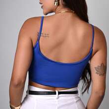 Women's Cropped Lined Top With Straps Gym Suplex Blouse - 寶藍色 - 查看 2