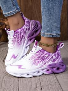 Zapatillas moradas degradadas de running de punta baja para mujeres, con diseño de de color, absorción de impactos, livianas, antideslizantes, de cordones, adecuadas para acondicionamiento físico diario y deportes - Morado - Ver 2
