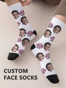 1 paire de chaussettes mi-longues pour hommes avec visage personnalisé. Chaussettes personnalisées avec photos, chaussettes moyennes et longues amusantes et personnalisées, convenant pour des occasions telles que la Saint-Valentin, les anniversaires et les cadeaux. Personnalisé, amusant et coloré