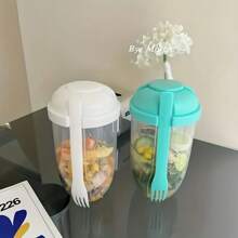 2pack,1000ml/33.8oz, Salad Cup, Salad Shaker, Plastic Healthy Salad Container (With Fork), Salad Dressing Rack, Picnic Lunch Breakfast Salad Cup, Kitchen Supplies, Kitchen Gadgets, Back To School Supplies 1000ml/33.8oz