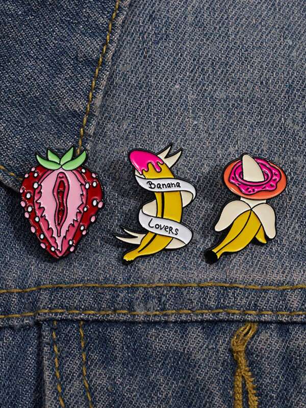 Creative Cartoon Banana & Strawberry Series Brooches, Versatile Brooch Decor For Backpack, Hat, Unique Badge