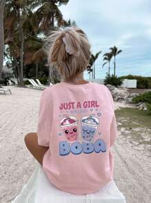 1 pieza Camiseta de cuello redondo de manga corta con gráfico de perla de té con leche, estilo casual para niñas, ropa de estudiante de verano para niños pequeños - ¡Estilo artístico de camiseta para inspirar la imaginación y la autoexpresión de los niños!