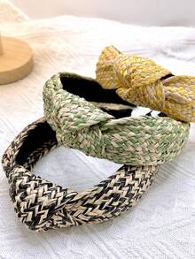新款时尚女士头带拉菲草压制打结发带成人中心结波西米亚头巾发饰头带发箍