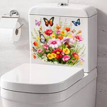 1pc Flowers And Butterflies Toilet Seat Sticker - Removable And Reusable PVC Sticker For Bathroom, Bathtub, Toilet, Multi-Purpose Wall Art Home Decoration Sticker