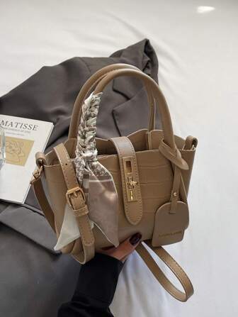 1 pieza Bolso de hombro/bandolera/de mano minimalista de moda con cierre de broche de 2 en 1 de PU, adecuado para uso diario