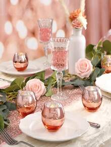 12 Candelabros rosas - Candelabros de velas de té rosas, Candelabros de vidrio, Adecuados para decoración de fiesta de cumpleaños, decoración de mesa de festival, Halloween, decoración navideña