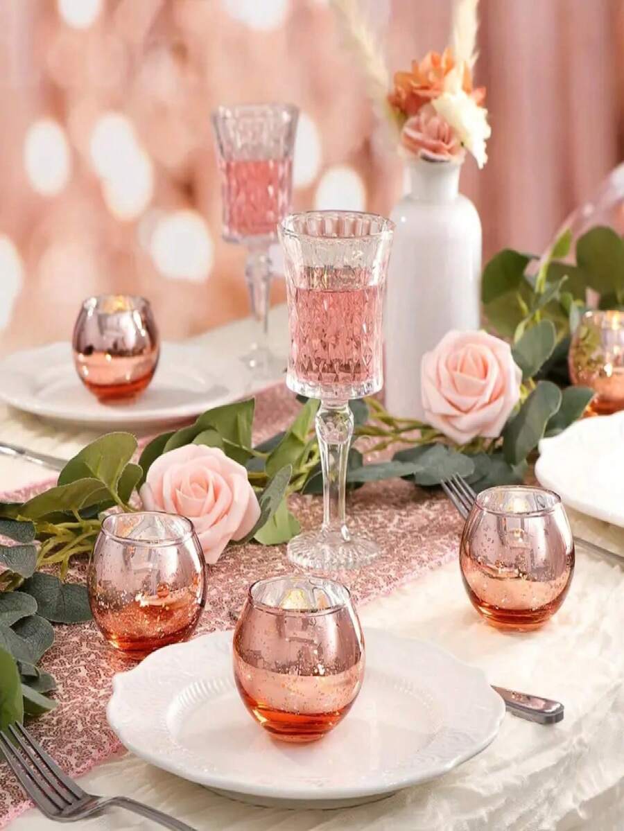 12 Candelabros rosas - Candelabros de velas de té rosas, Candelabros de vidrio, Adecuados para decoración de fiesta de cumpleaños, decoración de mesa de festival, Halloween, decoración navideña
