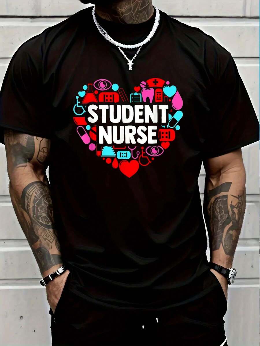 100% Cotton Student Nurse A Nursing School Clinicals Lover T-Shirt Round Neck Short Sleeve T-Shirt Women's Men's Graphic Tee Women's Men Graphic Tee - Black - View 1