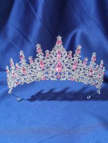 1pc Luxurious Purple Red Semicircular Crown Rhinestone Jewelry Wedding Beautiful Bride Party Ladies Crown Royal Tiaras Costume Crown Hair Garland Headpiece - Silver - View 20