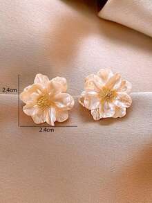 1 对简约花卉树脂耳环，独特设计，适合婚礼、派对、日常佩戴，时尚奢华感耳环，适合女性 - 米色 - 查看 4