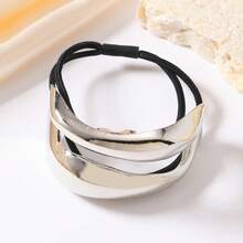 1 件优雅金色金属简约发带，有趣和黑暗风格皮革带弯曲形状女士奢华风格马尾辫夹，简约别致发带配件，小巧光泽结马尾袖口，圆顶马尾袖口，马尾辫松紧带，女士和女士发饰 - 髮圈 - 查看 3