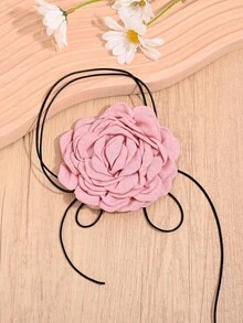 1pc Multi-Layer Fabric Flower Necklace For Women, Elegant Rose Bowknot Necklace, Suitable For Women's Daily Wear, Party, Formal Dress Accessory, Jewelry Gift
