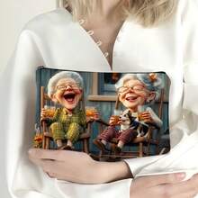 1pc Funny Granny Pattern Makeup Bag, Polyester, Unscented, Safety Zipper, Multi-Function, Zipper Light, With Women'S Travel Makeup Bag,Back To School,Christmas Gift Make Up Bag - Multicolor - View 7