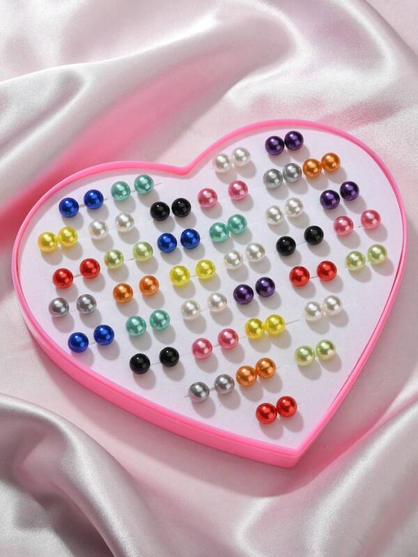 36 Pairs Of Women 8mm Colored Pearl Stud Earrings (Random, Without Card Packaging, No Box)