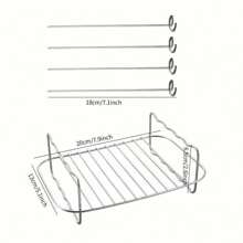 Grille d'Friteuse à Air Polyvalente en Acier Inoxydable avec 4 Brochettes - Accessoire de Barbecue Intérieur/Extérieur pour Cuisine et Salle à Manger - Accessoires de Cuisson pour Barbecue, Ustensiles de Cuisine