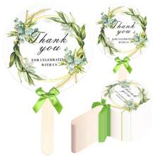 5pcs Classic Plastic Wedding Hand Fans, Green Plant Design With Handle, Bulk Hand Held, For Wedding Ceremony, Bridal Shower, Guests, Celebrating With Us, Suitable For Wedding, Bridal Party And Outdoor Events, Wedding Decor