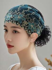 1buc dantelă elegantă damă plasă aur fir brodat mozaic floral mărime reglabilă eșarfă decorativă, versatilă pentru coafură, protecție solară, în aer liber, adunări, cumpărături