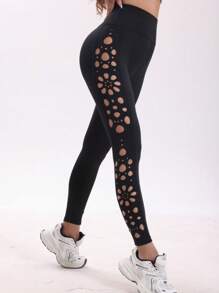 Women's Solid Color High Waist Hollow Out Yoga Tights