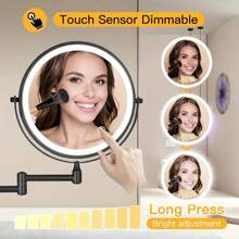 [LED Makeup Mirror] 8-Inch Double-Sided Mirror - Wall-Mounted Makeup Mirror With LED Lights, 1x/10x Magnification, 360 Degrees Rotation, 3-Color Light Touch Screen - Suitable For Bathroom, Bedroom, Living Room Bathroom Decor Fall Decor Makeup Organizer Bathroom Accessories Back To School