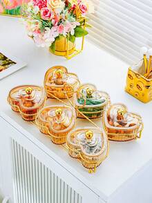 1 件套豪华小吃托盘套装，金色盘子上的塑料水果和糖果盘带盖，装饰隔间桌面展示，适用于客厅咖啡桌 - 彩色 - 查看 5
