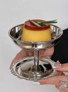 1 pieza Taza para helado de acero inoxidable 304, taza para postre con pie alto, para helado, pudin, gelatina, plato de frutas, suministros escolares