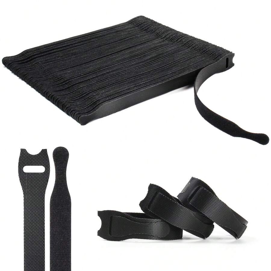 80pcs Reusable Cable Ties, Black Adjustable 6 Inch Wire Organizer Zip Ties, Multipurpose Hook & Loop Cable Management Straps For Home, Office, Data Center Organization And Storage - White - View 1