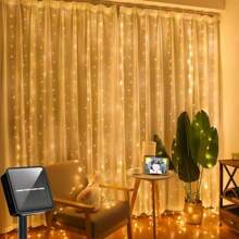 1 Peça 100/200/300 LED, 3X1/3X2/3X3M, Luzes de Cortina Alimentadas por Energia Solar com 8 Modos, Luzes de Fada Guirlanda Casamento Decoração de Natal para Casa Ramadã Festival Lâmpada, Luzes de Tira LED Solares de Fada, Luzes de Fada Solares Frescas de Jardim
